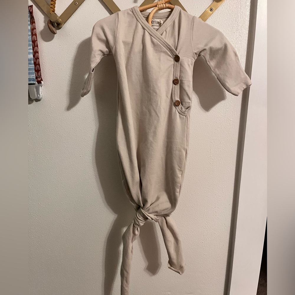Cream Baby Knotted Gown with Wooden Buttons